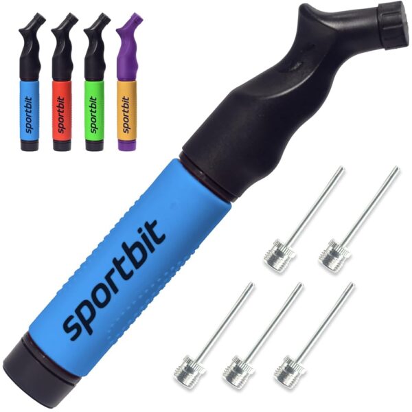 SPORTBIT Ball Pump for Sports Balls - Push & Pull Inflating System - Hand Pump for All Exercise Balls - Volleyball Pump, Basketball Inflator, Football & Soccer Ball Air Pump -...