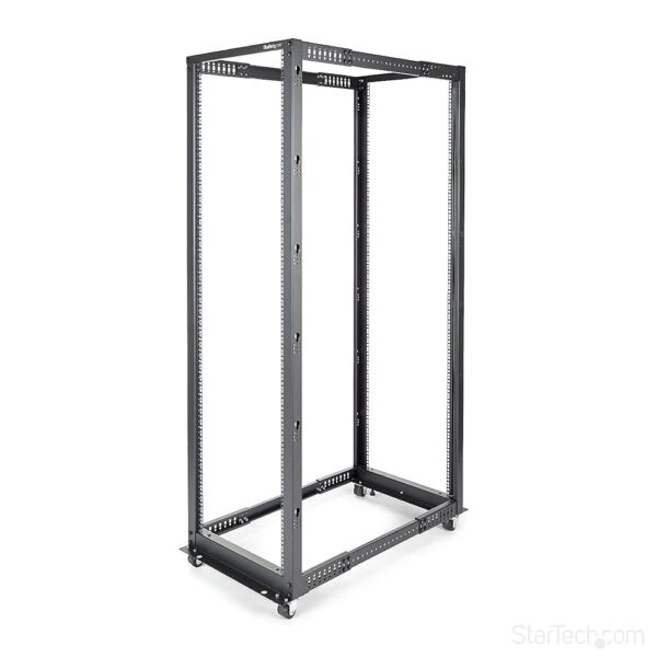 StarTech.com 4-Post 42U Mobile Open Frame Server Rack, 19in Network Rack with Wheels, Rolling Rack for Computer/AV/Data/IT Equipment - Casters, Leveling Feet or Floor Mounting...