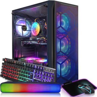 STGAubron Gaming Desktop PC Computer, Intel Core I7 3.4 GHz up to 3.9 GHz, Radeon RX 580 8G GDDR5, 16G RAM, 512G SSD, WiFi, Bluetooth 5.0, RGB Fanx6, RGB Mouse Pad, RGB BT Sound…