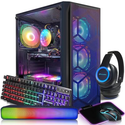 STGAubron Gaming Desktop, Radeon RX 580 8G GDDR5, Intel Core i7 3.4G up to 3.9G, 16G DDR3, 1T SSD, 600M WiFi, BT 5.0, RGB Fan x 6, RGB Mouse Pad, RGB BT Sound Bar, RGB BT Gaming…