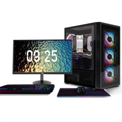 STGAubron Gaming PC Bundle with 24Inch FHD LED Monitor-Radeon RX 590 8G, Intel Core i7 up to 3.9G, 32G, 1T SSD, RGB Fan x4, RGB Keyboard&Mouse&Mouse Pad, RGB BT Sound Bar, W10H64