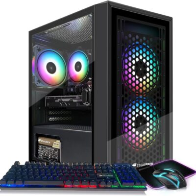 STGAubron Gaming PC Computer Desktop, RX 550 4GB, Intel i7 Xeon E5, 16GB RAM, 512GB SSD, WiFi, BT 5.0, W10H64, RGB Fanx3, RGB Mouse Pad, Gaming Computer Tower for Gamer,Streaming