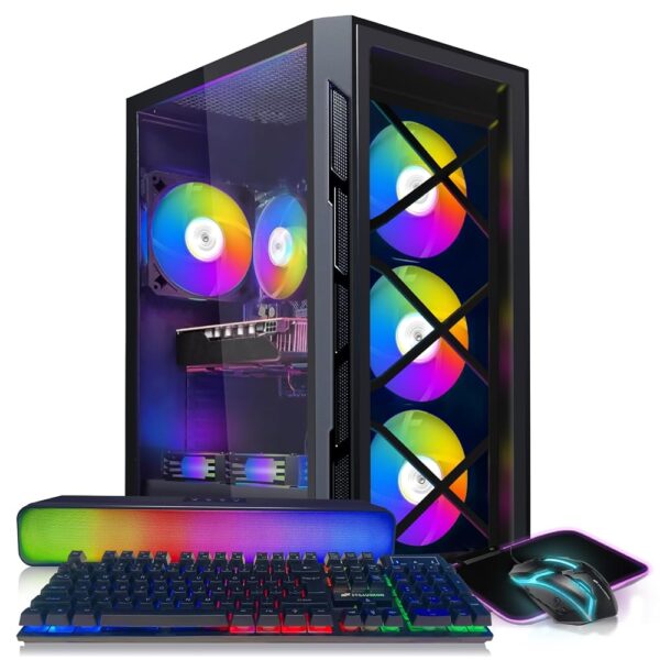 STGAubron Gaming PC Desktop, GeForce GTX 1660 Super 6G GDDR6, Intel Core i7 3.4G up to 3.9G, 16G RAM, 512G SSD, 600M WiFi, BT 5.0, RGB Fan x 6, RGB Mouse Pad, RGB BT Sound Bar,...