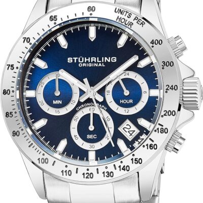 Stührling Original Men’s Chronograph Watch Stainless Steel Bracelet with Screw Down Crown and Water Resistant to 100 M. Analog Dial Quartz Movement