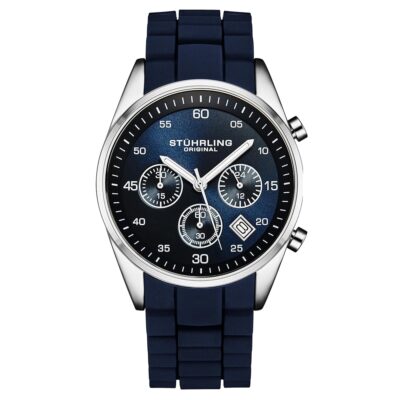 Stuhrling Original Men’s Chronograph Watch with 42mm Case, Silicone Strap, Date Calendar, Water Resistant