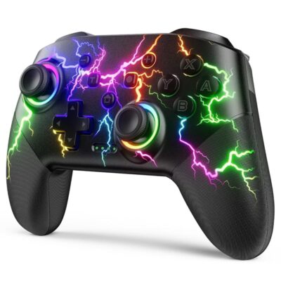 Switch Controller Compatible with Switch/Switch Lite/Switch OLED/Windows/iOS/Android, RGB Lightning Programmable 1000mAh Wireless Switch Pro Controller with One Key Pairing Wake…