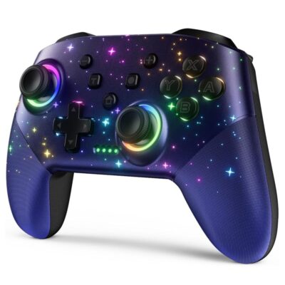 Switch Controller, LED Star Wireless Pro Controller Compatible with Switch/Lite/OLED, Multi-Platform Windows PC/IOS/Android Controller with 9 Colors RGB…