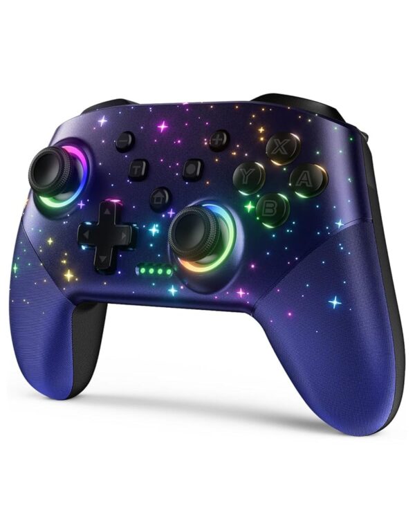 Switch Controller, LED Star Wireless Pro Controller Compatible with Switch/Lite/OLED, Multi-Platform Windows PC/IOS/Android Controller with 9 Colors RGB...