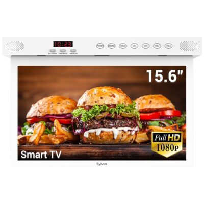 SYLVOX Kitchen TV,15.6 inch Under Cabinet TV, Televison for Kitchen, Smart TV Built-in Google Play, Support WiFi Bluetooth, 1080P Small TV for RV Camper, Bedroom, Boat