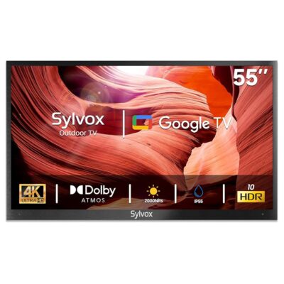 SYLVOX Outdoor TV, 55 inch 2000 Nit High Brightness Smart Outdoor TV, 4K Sunlight Readable Display, IP55 Waterproof, Smart TV for Outdoor Households or Commercial Places (Pool…