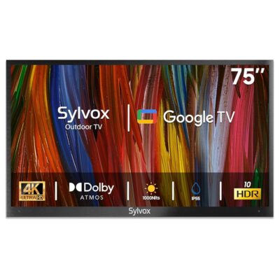 SYLVOX Outdoor TV, 75 inch Smart TV Waterproof Outdoor TVs, 4K Weatherproof Television for Outside, Support Google Assistant, Chromecast, 1000 nit Brightness Partial Sun (Deck…