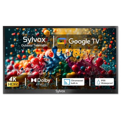 SYLVOX Smart Outdoor TV, 55 inch Outdoor Television Upgraded Google TV, 4K Weatherproof Outside TV, IP55 Waterproof, Google Assistant, Chromecast, 1000 nit Brightness for…