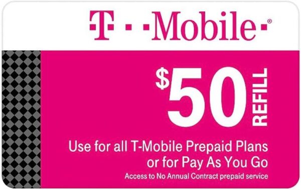 T-mobile $50 Prepaid Refill Card Monthly Plan / Pay As You Go No Annual Contract (Mail Delivery)