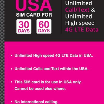 T Mobile Brand USA Prepaid Travel SIM Card Unlimited Call, Text and 4G LTE Data (for use in USA only) (for Phone use only. NOT for Modem/WiFi Devices) (60 Days)