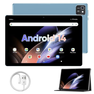 Tablet 10.1 inch Android 14 Tablet, 6GB RAM 64GB ROM 1TB Expand, Quad-Core Tablets with Case, 1280×800 IPS Touch Screen, 6000mAh, BT5.0, Dual Camera, GPS, WiFi (Blue)