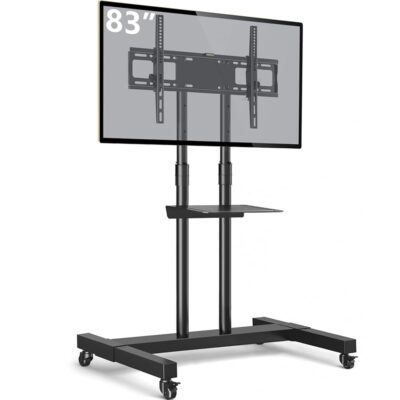 TAVR Furniture Mobile TV Stand Rolling TV Cart Floor Stand with Mount on Lockable Wheels Height Adjustable for 32-83 Inch TV Stand Flat Screen or Curved TVs Monitors Display…