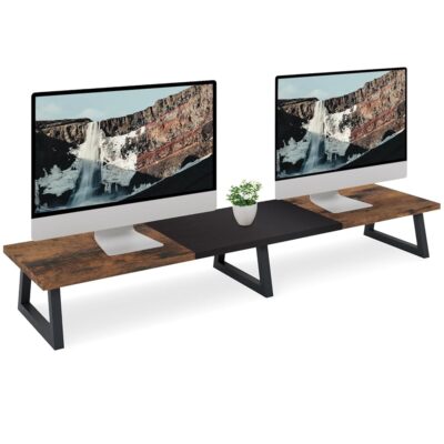 TEAMIX 42 inch Large Dual Monitor Riser, Extra Long Monitor Stand Riser Wide TV Stand Riser Monitor Stand for 2 Monitors Wood & Steel Desktop Riser Desk Organization Home Office