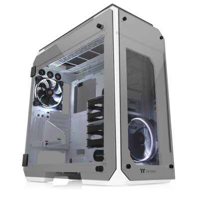 Thermaltake View 71 Snow 4-Sided Tempered Glass Vertical GPU Modular SPCC E-ATX Gaming Full Tower Computer Case Chassis 3-Way Radiator View with 2 White LED Riing Fan…