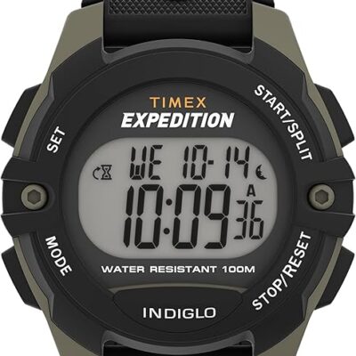 Timex Men’s Expedition 41mm Watch – Black Strap Digital Dial Green Case