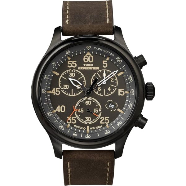 Timex Men's Expedition Field Chrono 43mm Watch - Brown Strap Black Dial Silver-Tone Case