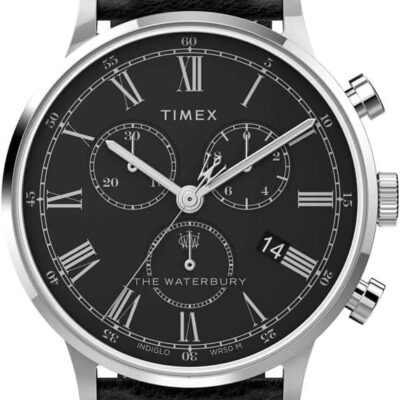 Timex Men’s Waterbury Classic Chrono 40mm Stainless Steel Quartz Dress Watch with Leather Strap