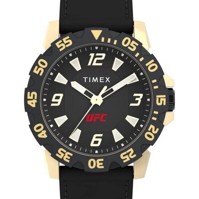 Timex UFC Men’s Champ 42mm Watch – Black Strap Black Dial Gold-Tone Case