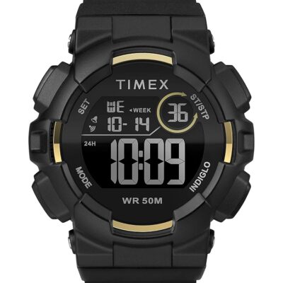 Timex Unisex TW5M23600 DGTL Mako Digital 44mm Black/Gold-Tone Silicone Strap Watch