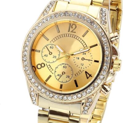 Top Plaza Unisex Gold Fashion Womens Mens Crystal Accented Analog Quartz Bracelet Watch