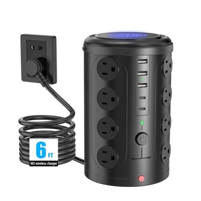 Tower Power Strip Surge Protector with 16 Outlets and 5 USB Ports (2 USB-C), 6FT Extension Cord with Multiple Outlets,Heavy Duty Charging Station,Home Office Dorm Room…