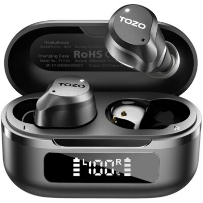 TOZO Hybrid Active Noise Cancelling Wireless Earbuds, 6 Mics ENC Clear Call, IPX8 Waterproof, in Ear Bluetooth 5.3 Headphones Stereo Bass Heasets 59H Playtime with LED Display…