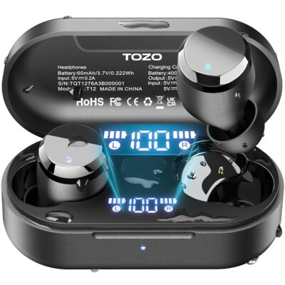 TOZO T12 (Compact Ergonomic Edition) Wireless Earbuds Bluetooth 5.3 Headphones, Call ENC Noise Cancelling Mic, 55Hrs Playtime App Customize EQ IPX8 Waterproof LED Digital…