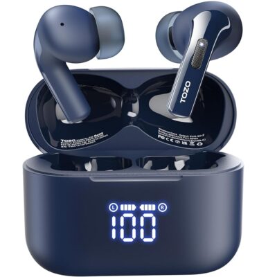 TOZO T20 Wireless Earbuds Bluetooth Headphones 48.5 Hrs Playtime with LED Digital Display, IPX8 Waterproof, Dual Mic Call Noise Cancelling 10mm Broad Range Speakers with…