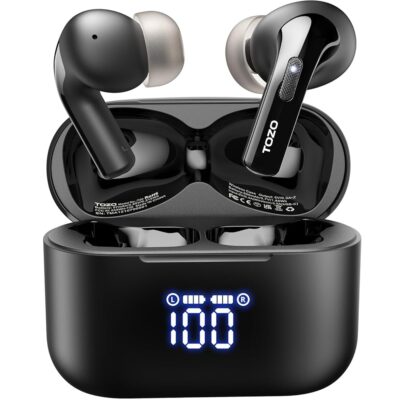 TOZO T20 Wireless Earbuds Bluetooth Headphones 48.5 Hrs Playtime with LED Digital Display, IPX8 Waterproof, Dual Mic Call Noise Cancelling 10mm Broad Range Speakers with…