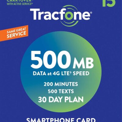 Tracfone $15, 500 Min, 500 Text, 500MB Data 30–Day Plan [Physical Delivery]