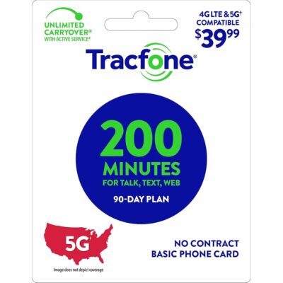 Tracfone $39.99 Basic Phone Plan, 200 Minutes, 90 Days [Physical Delivery]