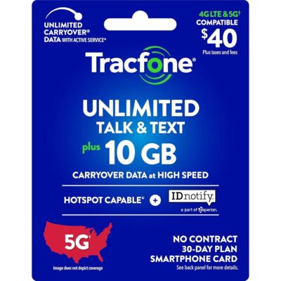 Tracfone $40 Unlimited Talk & Text+10 GB Data 30–Day Plan[Physical Delivery]