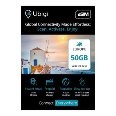 Travel Data Plan Europe- Prepaid International eSIM Card 50 GB Internet Data in 5G/4G/LTE (Data tethering Allowed) for Unlocked iPhone and Android No Extra Charge or Roaming…