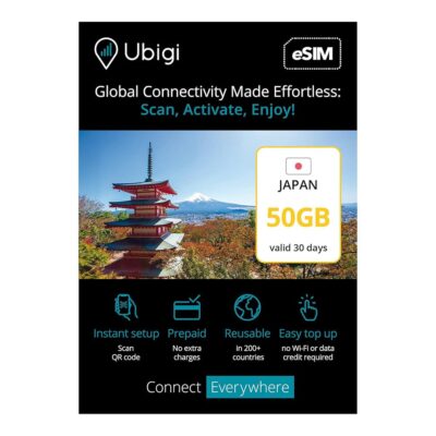 Travel Data Plan Japan- Prepaid International eSIM Card 50 GB Internet Data in 5G/4G/LTE (Data tethering Allowed) for Unlocked iPhone and Android. No Extra Charge or Roaming…