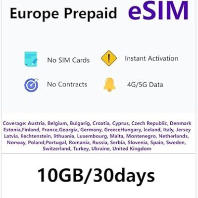 Travel eSIM Card for 32 Countries in Europe Prepaid 10GB 30days