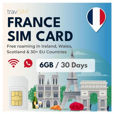 travSIM France SIM Card | 6GB Data with 4G/5G speeds | Unlimited Calls | Use France SIM Card for USA Traveler in UK & 30+ EU Countries | Plan on SIM Card for France is Valid for…