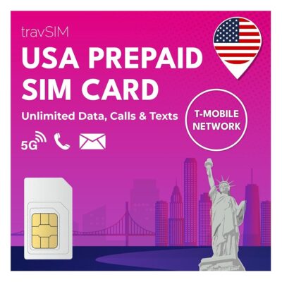 travSIM Prepaid SIM Card USA | T-Mobile Network | Unlimited Data, Calls & Texts in The USA | US SIM Card Works on iOS & Android Devices | US Mobile SIM Card 10 Days