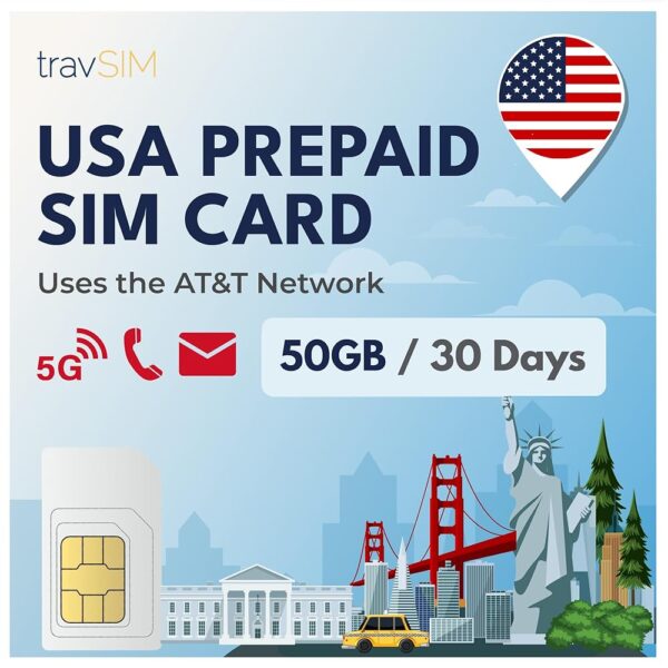 travSIM Prepaid SIM Card USA | Unlimited Data, Calls & Texts in USA | US Mobile SIM Card USA Uses The AT&T Network | US Mobile Works in All 50 States Except Alaska | Prepaid SIM...