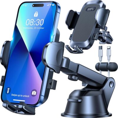 [True Military-Grade] Car Phone Holder【2024 Stronger Suction & Clip】 Universal Cell Phone Holder for Car Mount for Dashboard Windshield Air Vent Long Arm Cell Phone Car Mount…