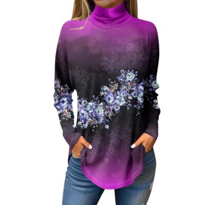 Turtle Necks Tops for Women Long Sleeve Curved Hem Blouses Casual Cute Shirt Tunics or Tops to Wear with Leggings