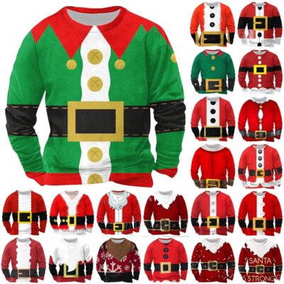 Ugly Christmas Sweatshirt for Men Funny Santa Claus Novelty Hoodies 2024 Santa Costume Tops Christmas Outfits for Dad