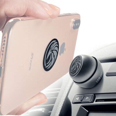 Universal Car Phone Mount Magnetic – All-Metal iPhone Car Mount for Any Smartphone or GPS – Truly One-Handed Cell Phone Holder for Car Dashboard