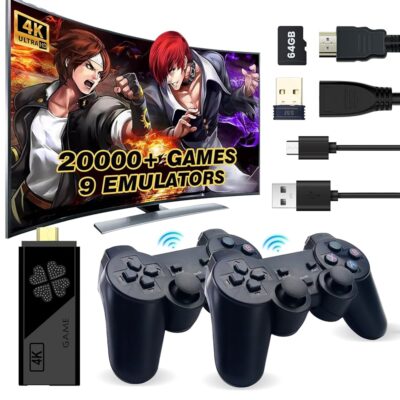 Upgraded Model Wireless Retro Game Stick, Retro Video Game Console, 9 emulators, (64G), with Over 20000 Built-in Electronic Games, 4K HDMI Output, Dual 2.4G Wireless Control…