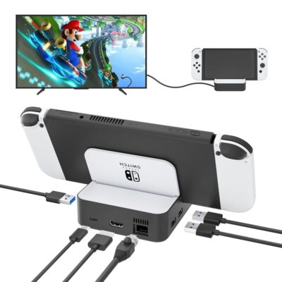 Upgraded Switch TV Dock for Nintendo Switch/Switch OLED, MVIIOE Switch Docking Station with Ethernet LAN, Support YouTube, 4K@60HZ 1080P HDMI 2.0 Port, 3 USB Ports & PD Fast…