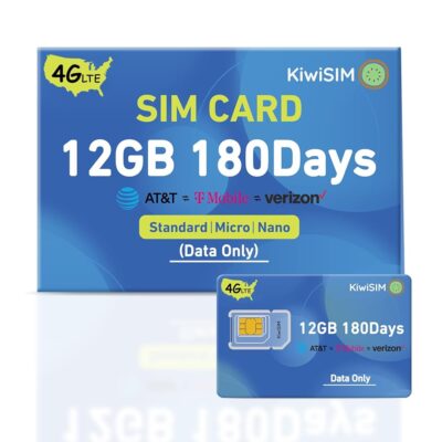 USA Data SIM Card 12GB 180 Days, 4G LET SIM Card Support for AT&T, T-Mobile and Verizon, SIM Card for Unlocked Cellular Security Cameras/Router/Mobile WiFi…