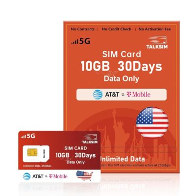 USA Unlimited Data Only SIM Card for AT&T/T-Mobile (5G/4G LTE) – Prepaid SIM Card for Cell Phone, Security, Hunting Trail Camera, GPS Trackers, Includes 10GB High-Speed Trial…